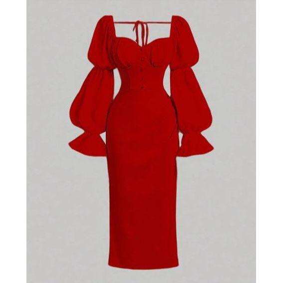 Vintage Romantic Women Ruched Long Dress