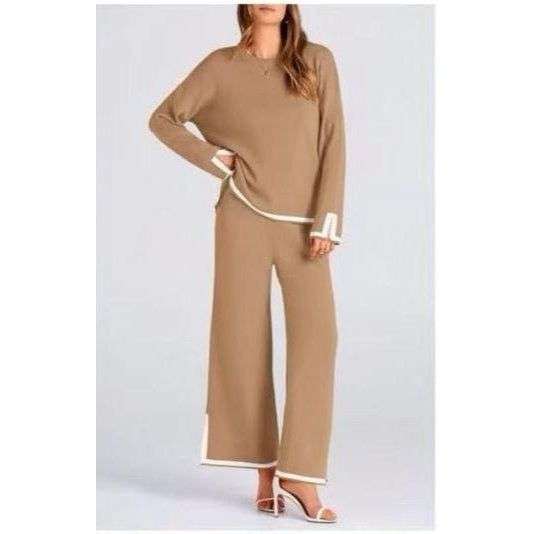 2 Piece Outfits Long Sleeve Knit Sweater Top Wide Leg Pants