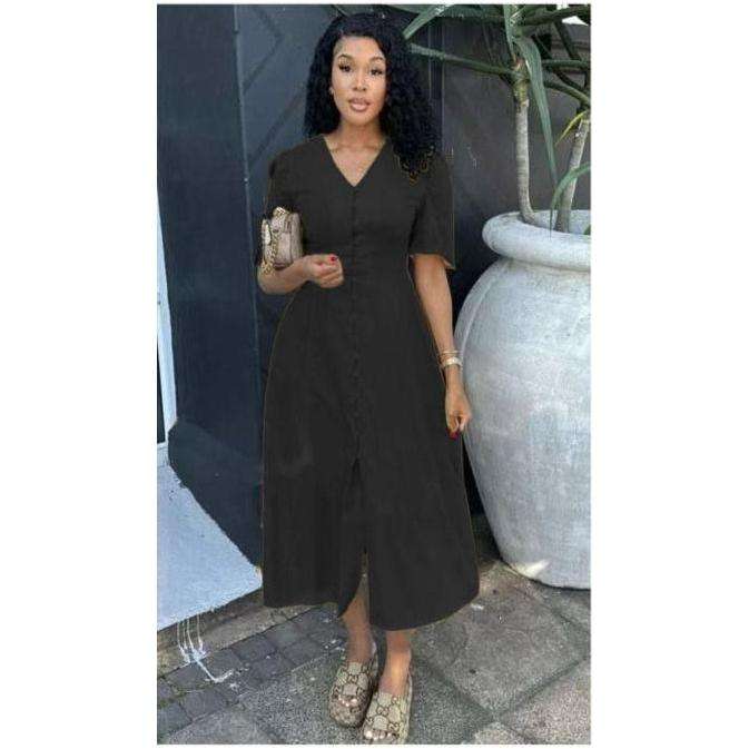 Short Sleeve Front Slit Midi Dress