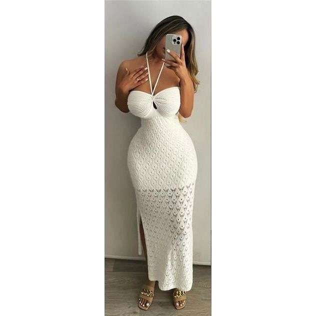Tie Boobtube Knitted Hollow Out Dress