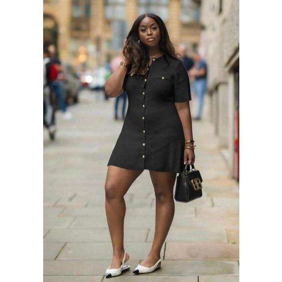 Short Sleeve Casual Button Front Mini Dress