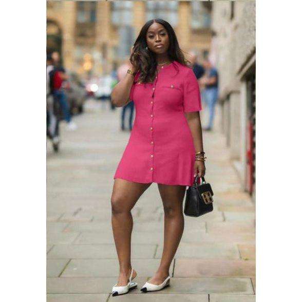 Short Sleeve Casual Button Front Mini Dress
