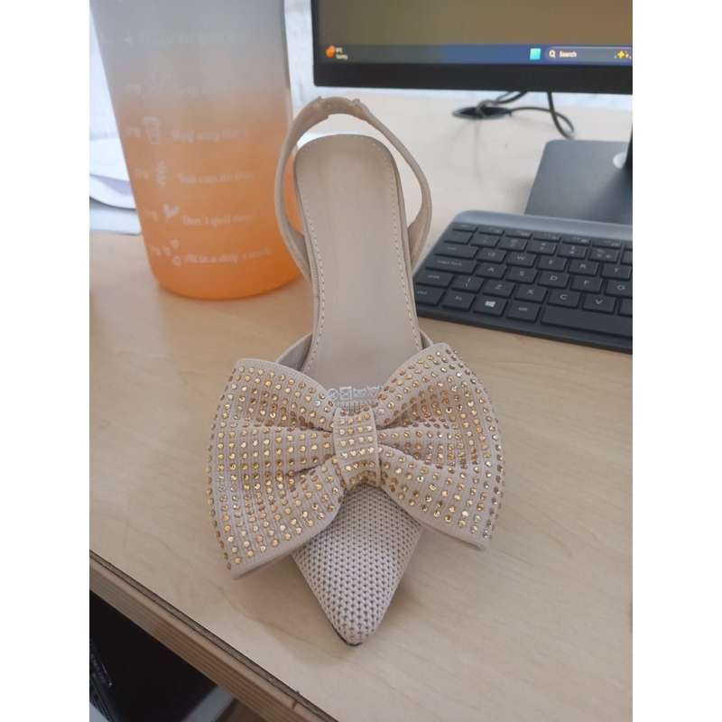 Rhinestone Bow Decor Slingback Court Heel