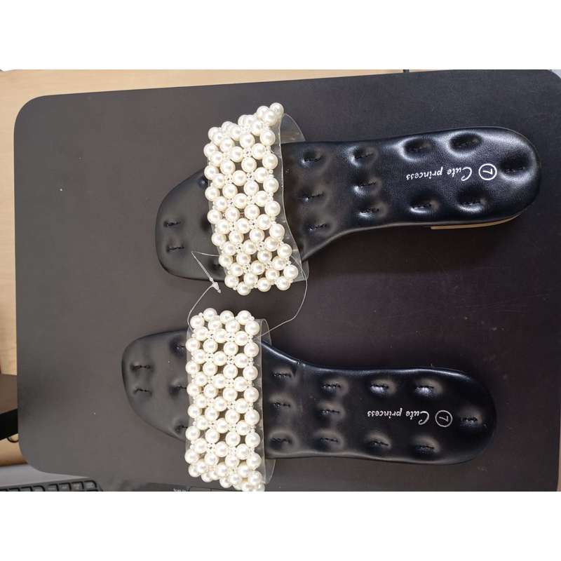 Women Faux Pearl Decor Slide Sandals, Fashion Summer Flat Sandals