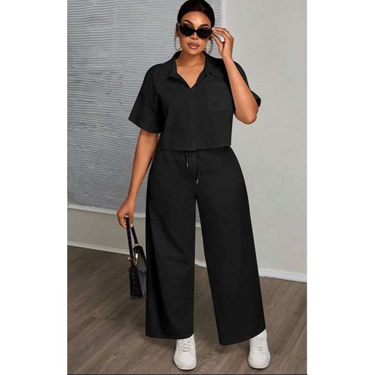Button-Front Shirt And Straight Pants Sets