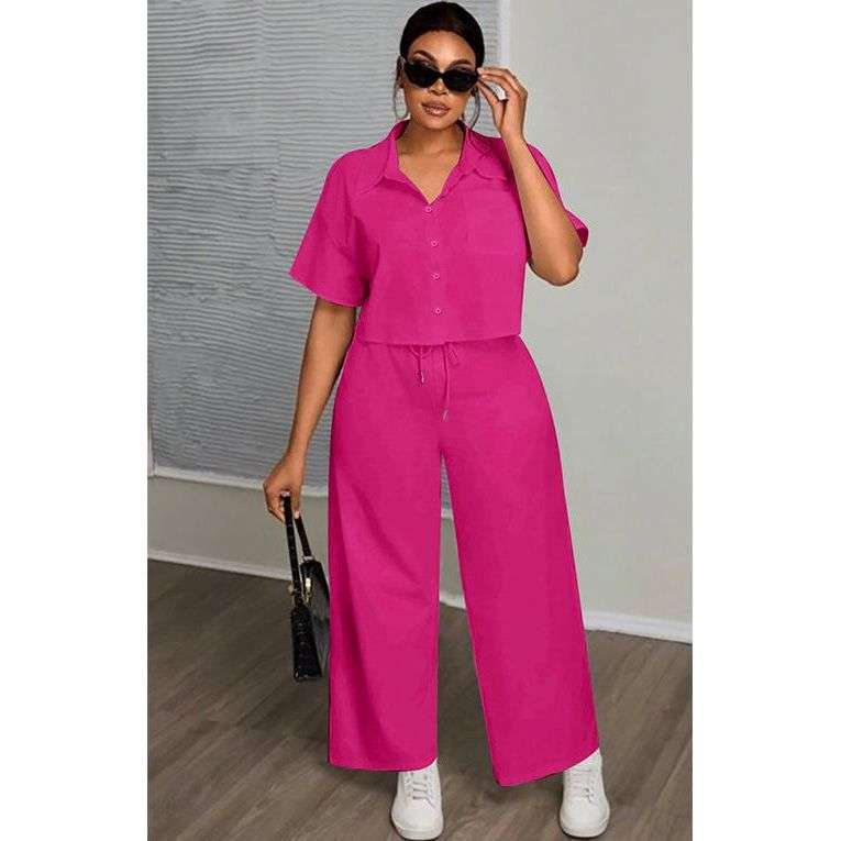 Button-Front Shirt And Straight Pants Sets