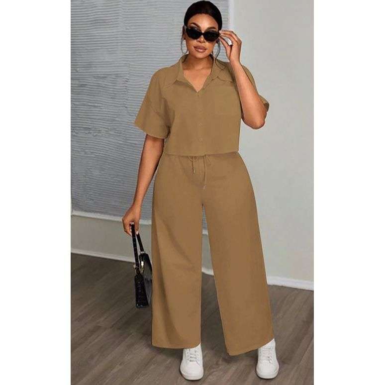 Button-Front Shirt And Straight Pants Sets