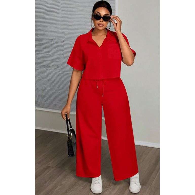 Button-Front Shirt And Straight Pants Sets