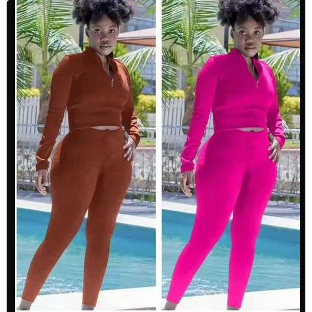 Comfortable Crop Long Sleeve Top & Tight Pants Two Piece Set