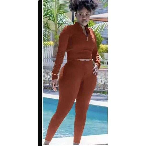 Comfortable Crop Long Sleeve Top & Tight Pants Two Piece Set