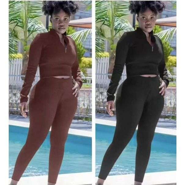 Comfortable Crop Long Sleeve Top & Tight Pants Two Piece Set