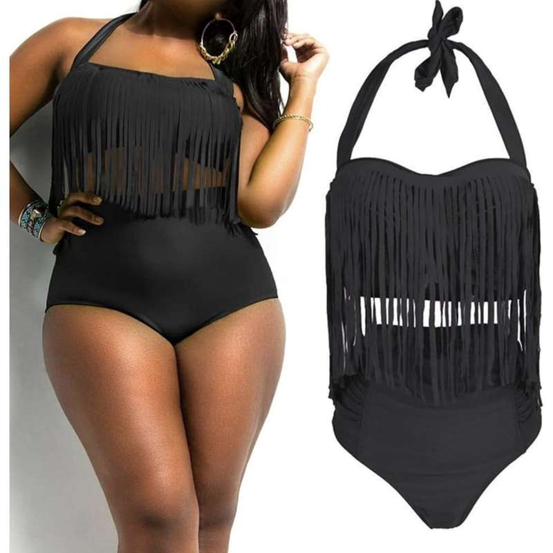 Plus Size Retro Tassel High Waist Swimwear Swimsuit Bikini Sets