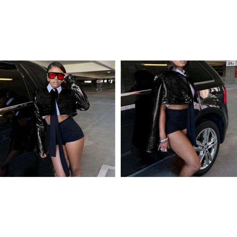 Crocodile  Print Long Sleeve Crop Jacket