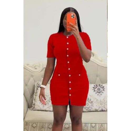 Drop V-Neck Casual Button Front Sexy Short Dress