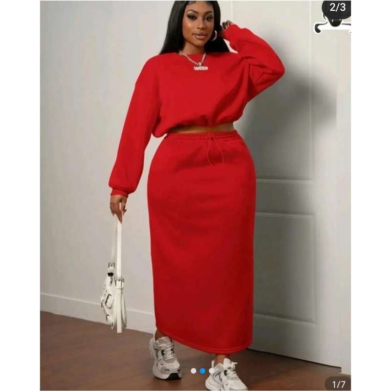 Sexy Knitted Long Sleeve Top & Midi Skirt 2 Piece Set