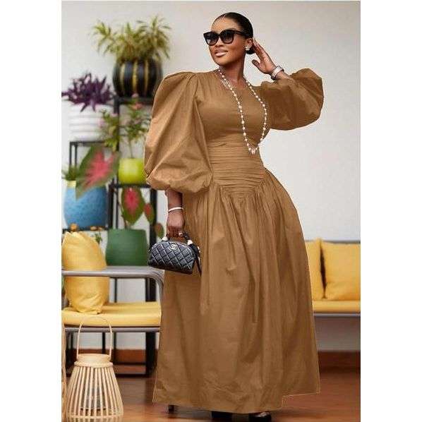 Puffy Buff Long Sleeves Maxi Dress