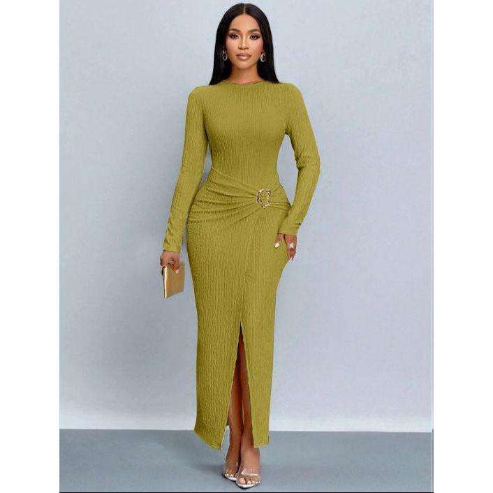 Round Neck A-line Slit Maxi Dress