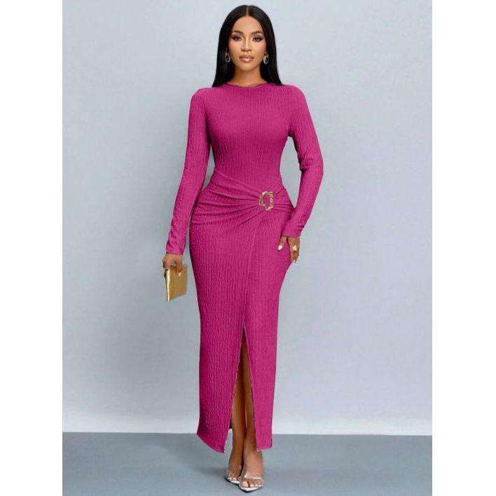 Round Neck A-line Slit Maxi Dress