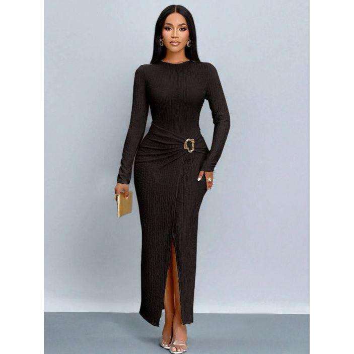 Round Neck A-line Slit Maxi Dress