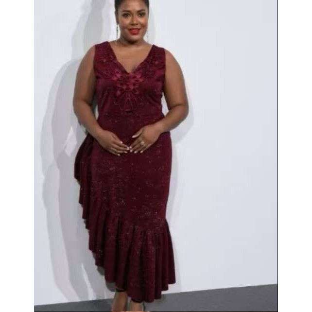 Asymmetric Cocktail Sleeve Sequin Ruffle Embroidery Midi Dress.