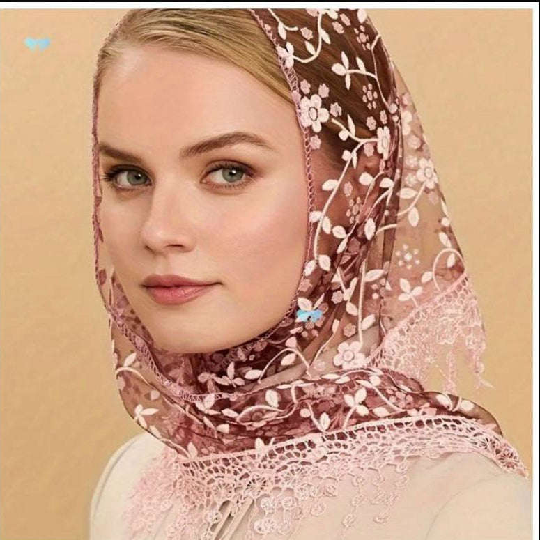 Lace Tassel Floral Triangle Scarf Wedding Headscarf Worship Scarf Shawl