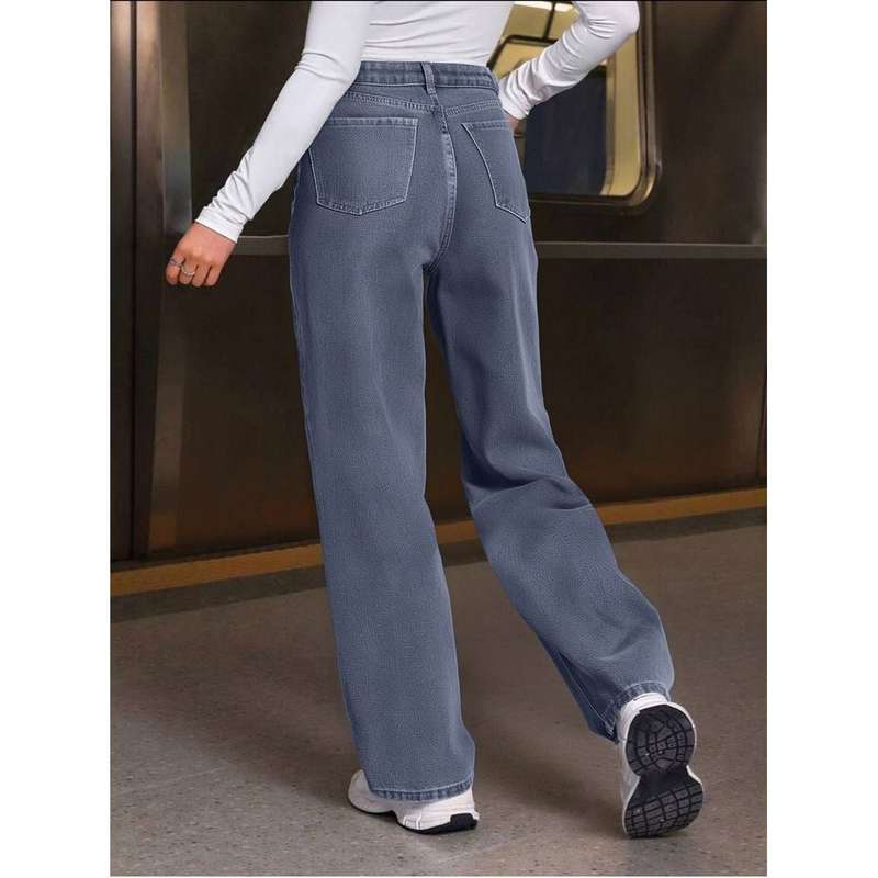 Classic Relaxed Fit Leg Slant Pocket Wide Leg Jeans