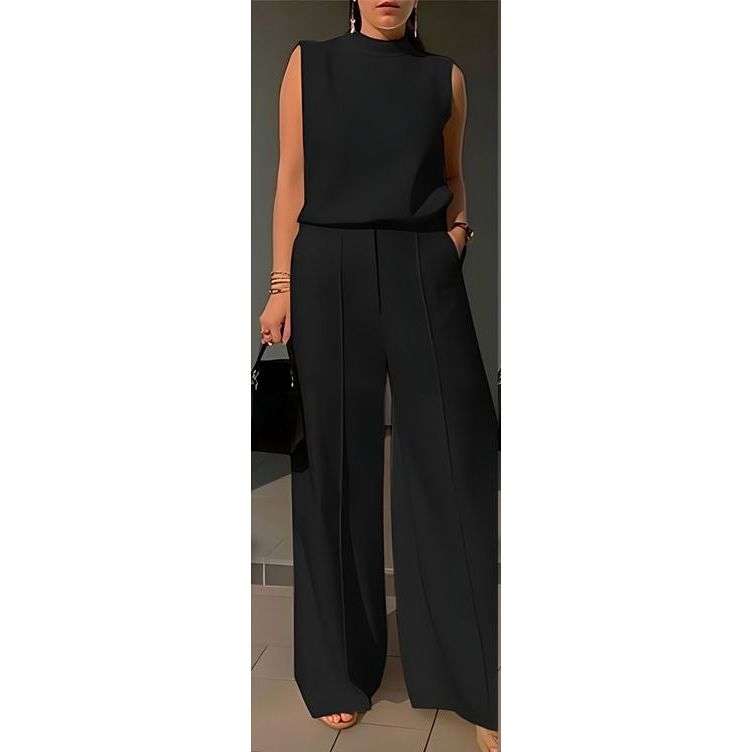 Elegant Sleeveless Top with Trousers, Lightweight Work Outfits Set