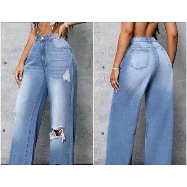 High-Waist Elastic Zipper Closure Casual Denim Jeans  Pants