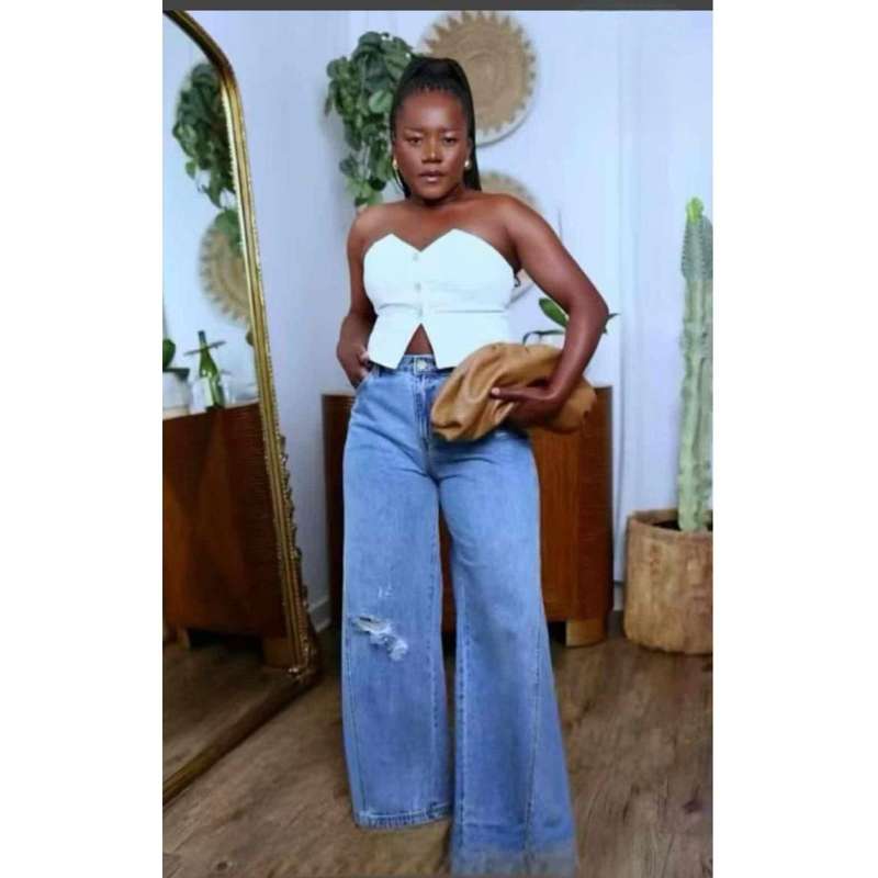 Wide leg High Waist Blue Denim Jeans Pants