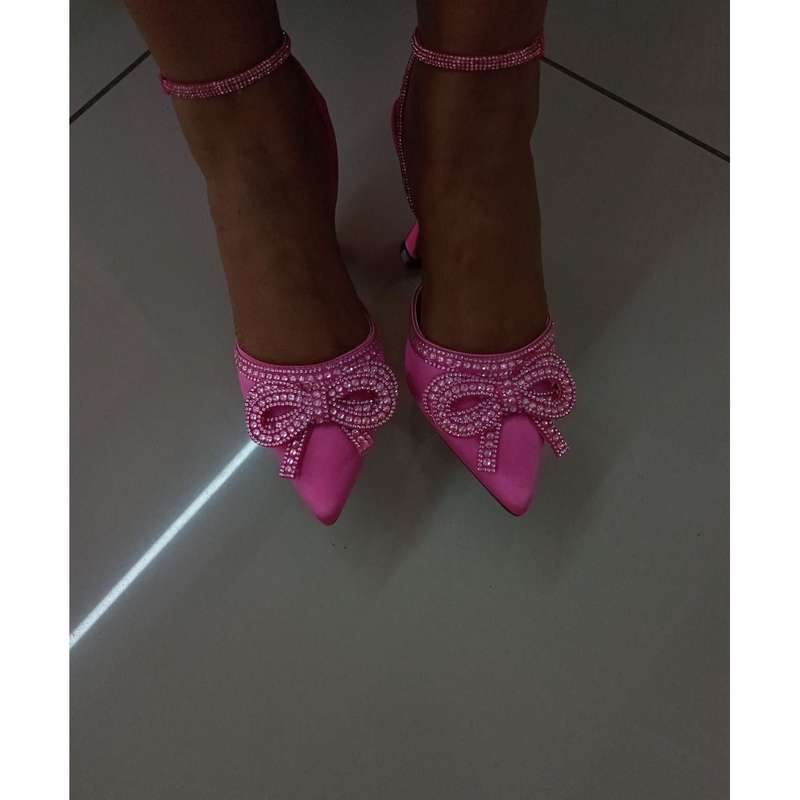 Sparkling Thin Heels Pointed Bow Water Diamond Heels Shoes