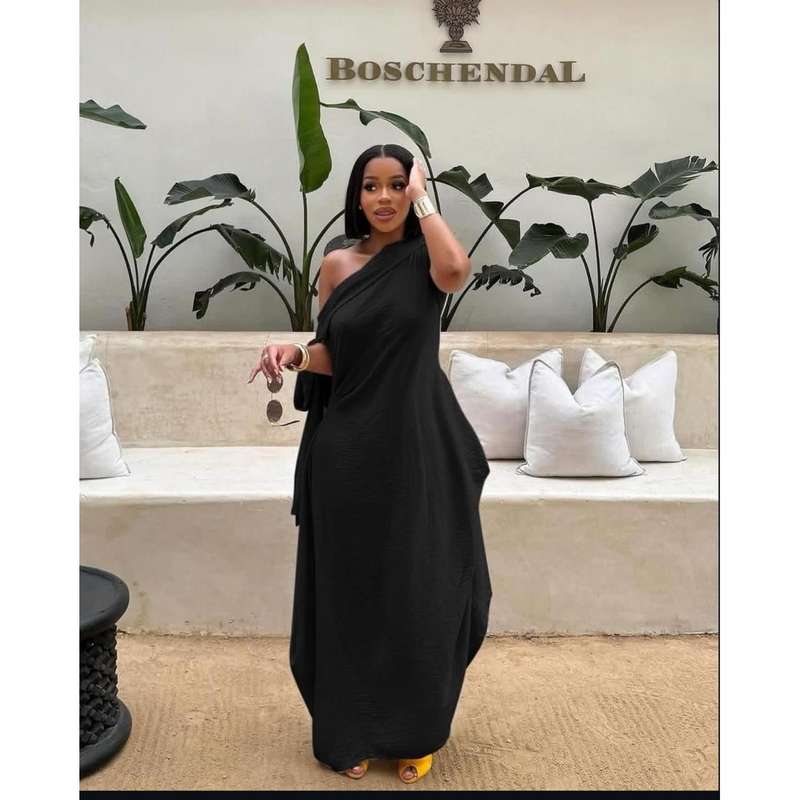 Sloping Collar Chiffon Overlay Party Elegant Asymmetric Sleeve Dress