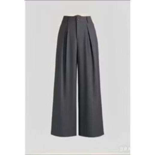 Solid Color Wide Leg Two-Button Pleated Long Casual Pants