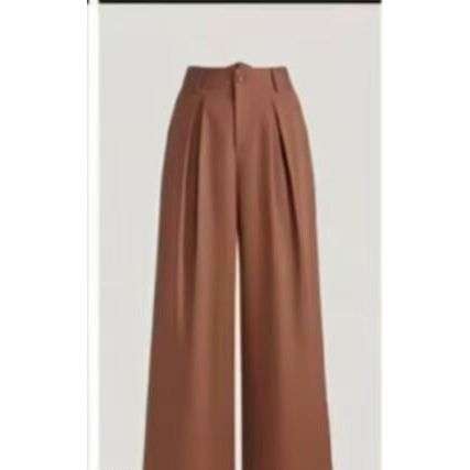 Solid Color Wide Leg Two-Button Pleated Long Casual Pants