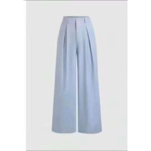 Solid Color Wide Leg Two-Button Pleated Long Casual Pants