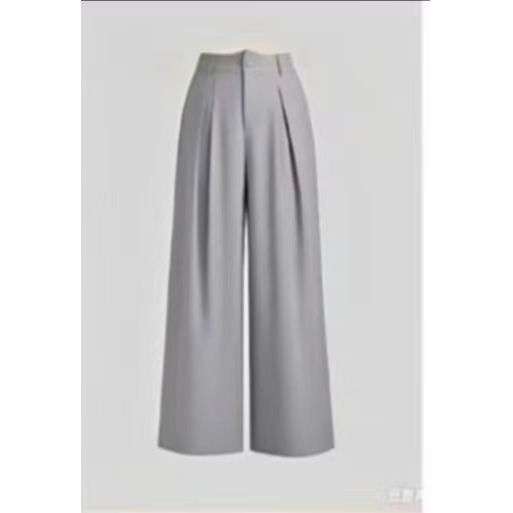 Solid Color Wide Leg Two-Button Pleated Long Casual Pants