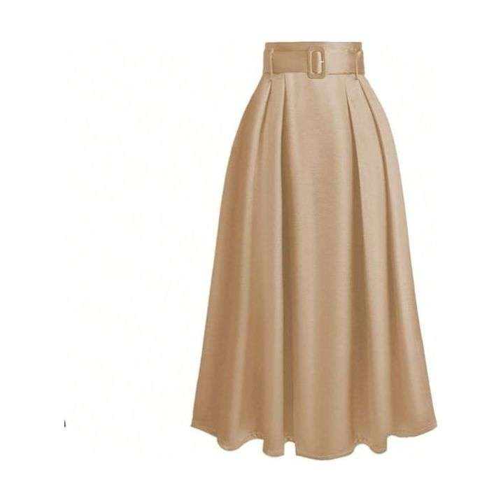 High waisted satin beltes umbrella skirt