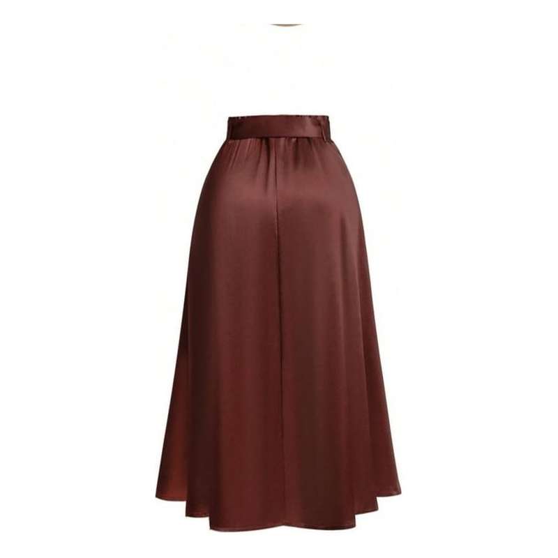 High waisted satin beltes umbrella skirt