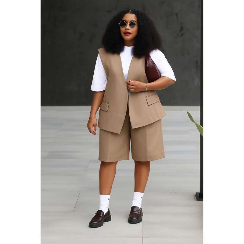 Plus size formal wear high short and waist blazer Set
