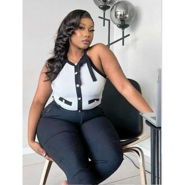 Plus Size Contrast Button Design Fashion Halter Vest Graduation Outfits