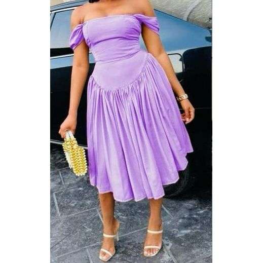 Off-Shoulder High waist Pleated Midi Dress