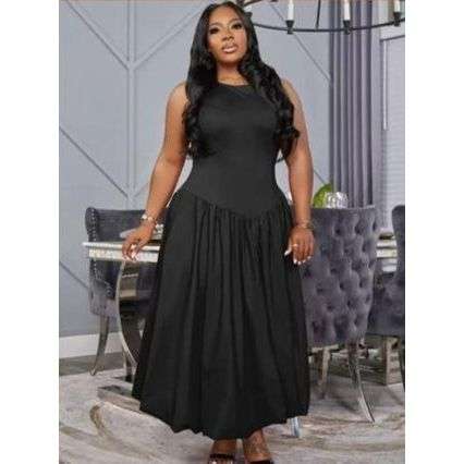 Sleeveless Plain Ruched Swing Maxi Dress