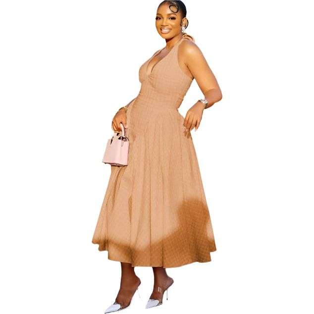 Sexy Halter Backless Solid Color Maxi Dress