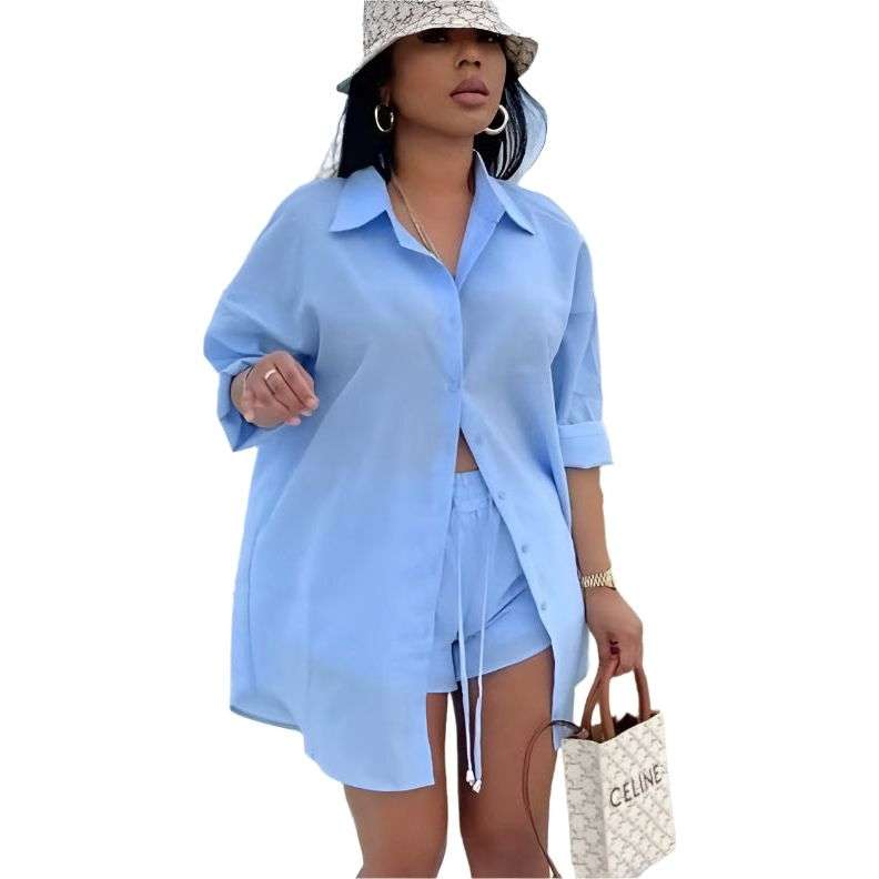 Short Sleeve Drop Shoulder Shirt And Short Pants Set