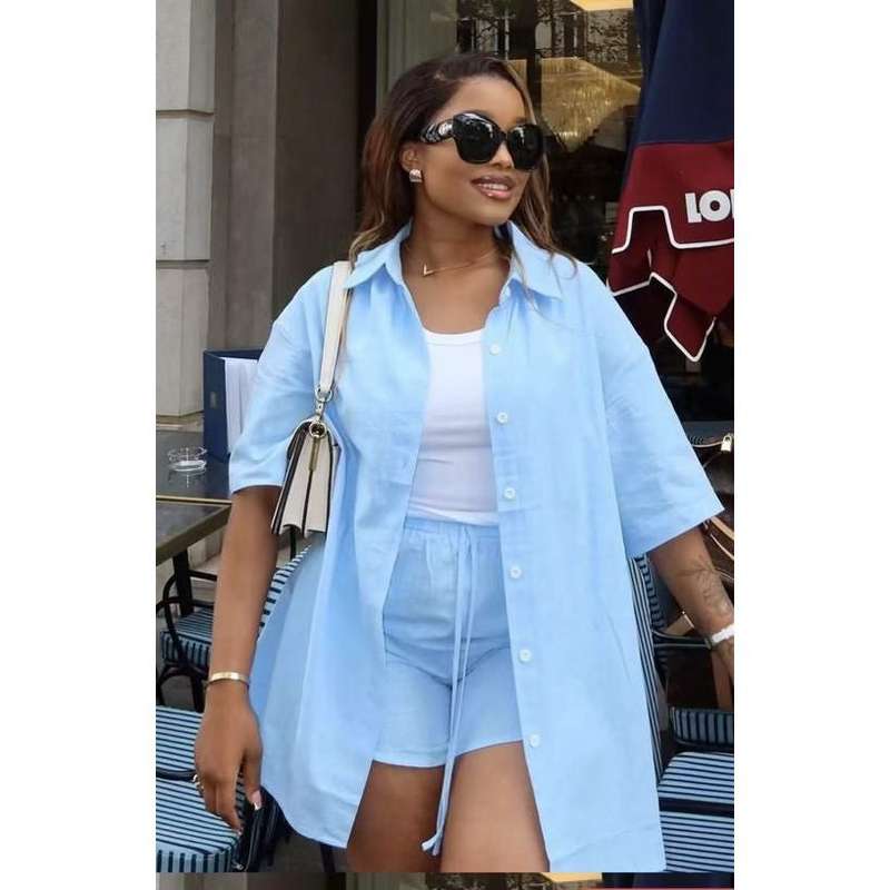 Short Sleeve Drop Shoulder Shirt And Short Pants Set