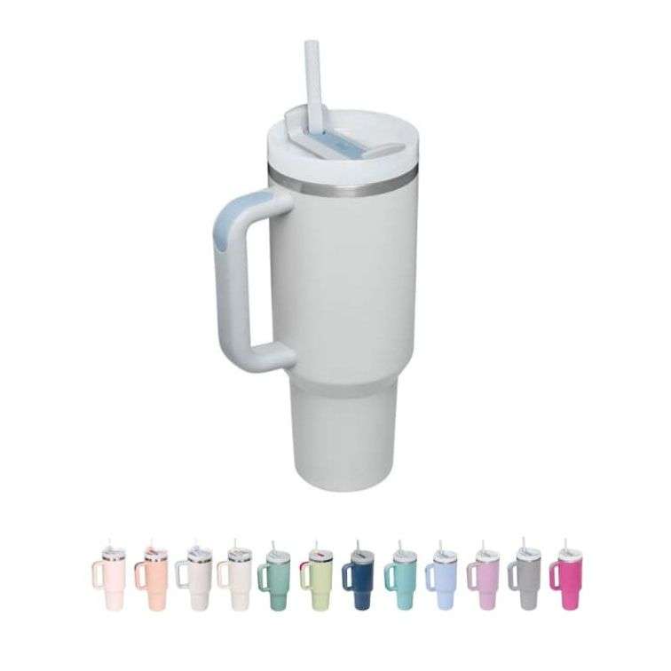 Stainless Steel Insulated Travel Mug - Tumbler with Straw & Handle - 1.2L