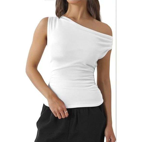 Asymmetrical Shoulder Short Sleeve Fitted T-Shirt Top