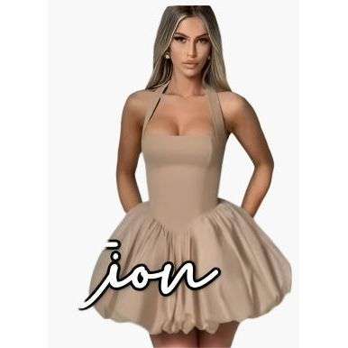 Sleeveless Halter Tie up Backless Corset Bubble Beach Party Dress