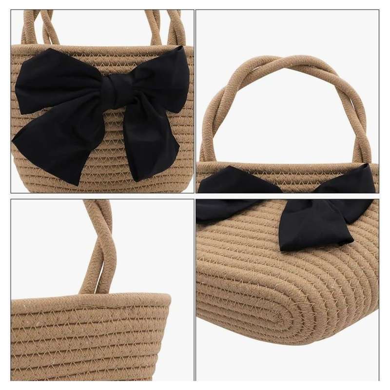 Bowknot Straw Beach Woven Handbag.