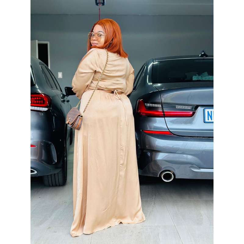 Long Sleeve V-Neck Maxi Dress.