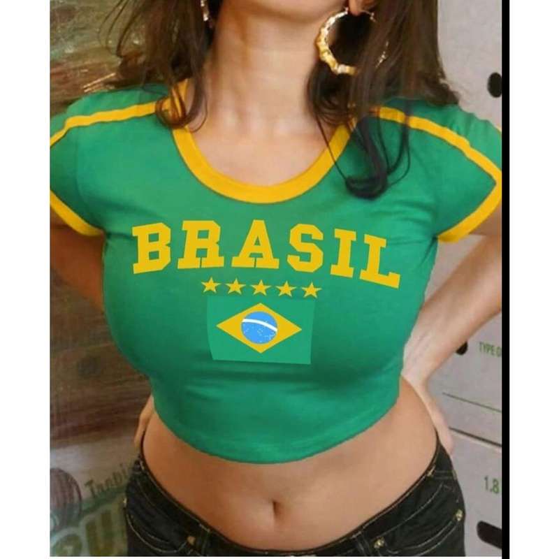 Short Sleeve Brazil Flag Printed Slim Fit T-Shirt.